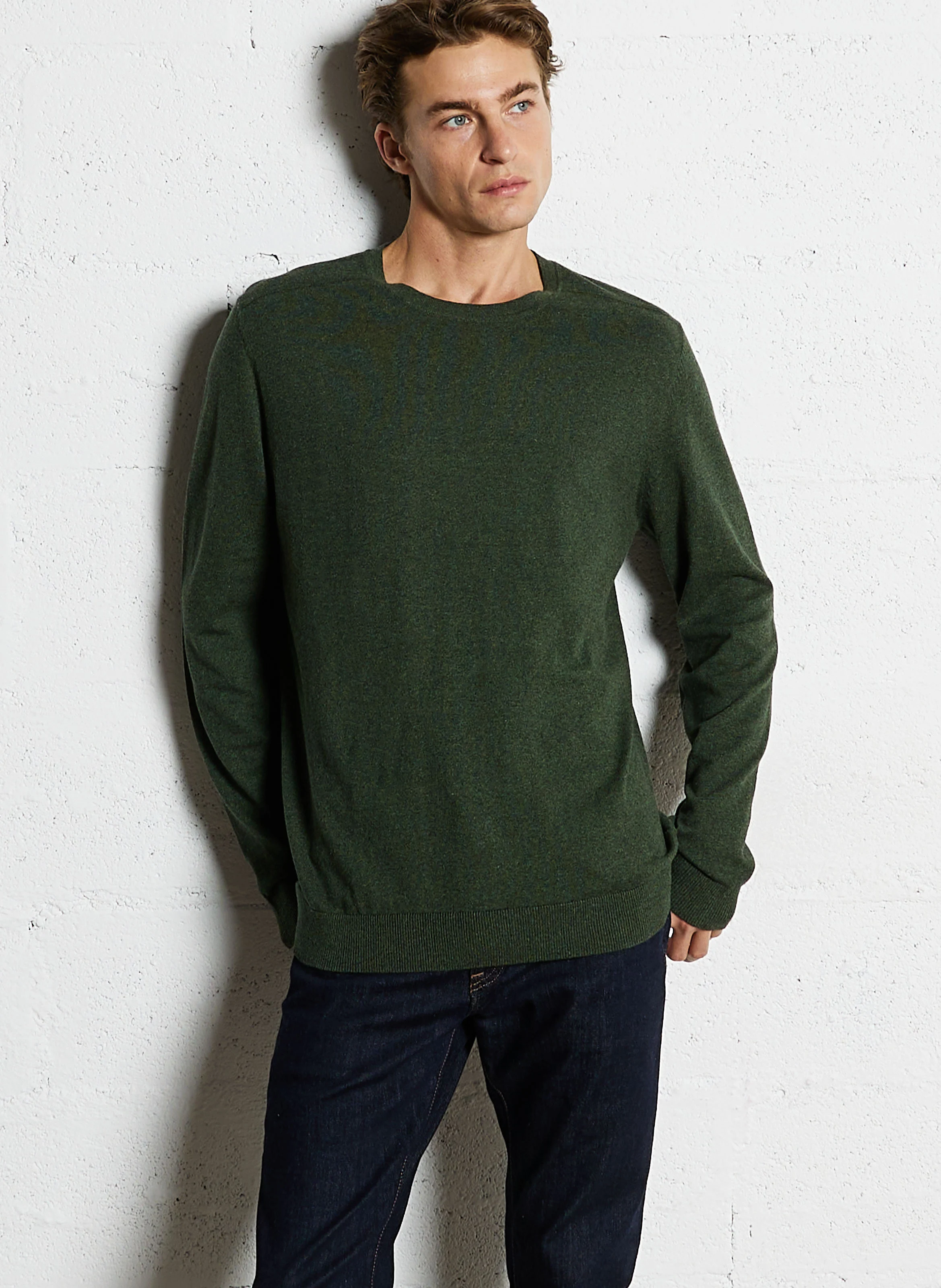 Pull col rond regular-fit en coton | Vert