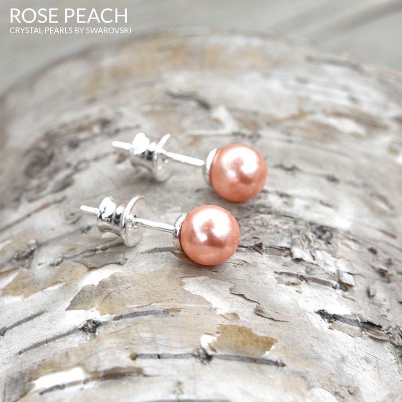 Boucles d'oreilles en argent 925 perle de cristal nacré pêche