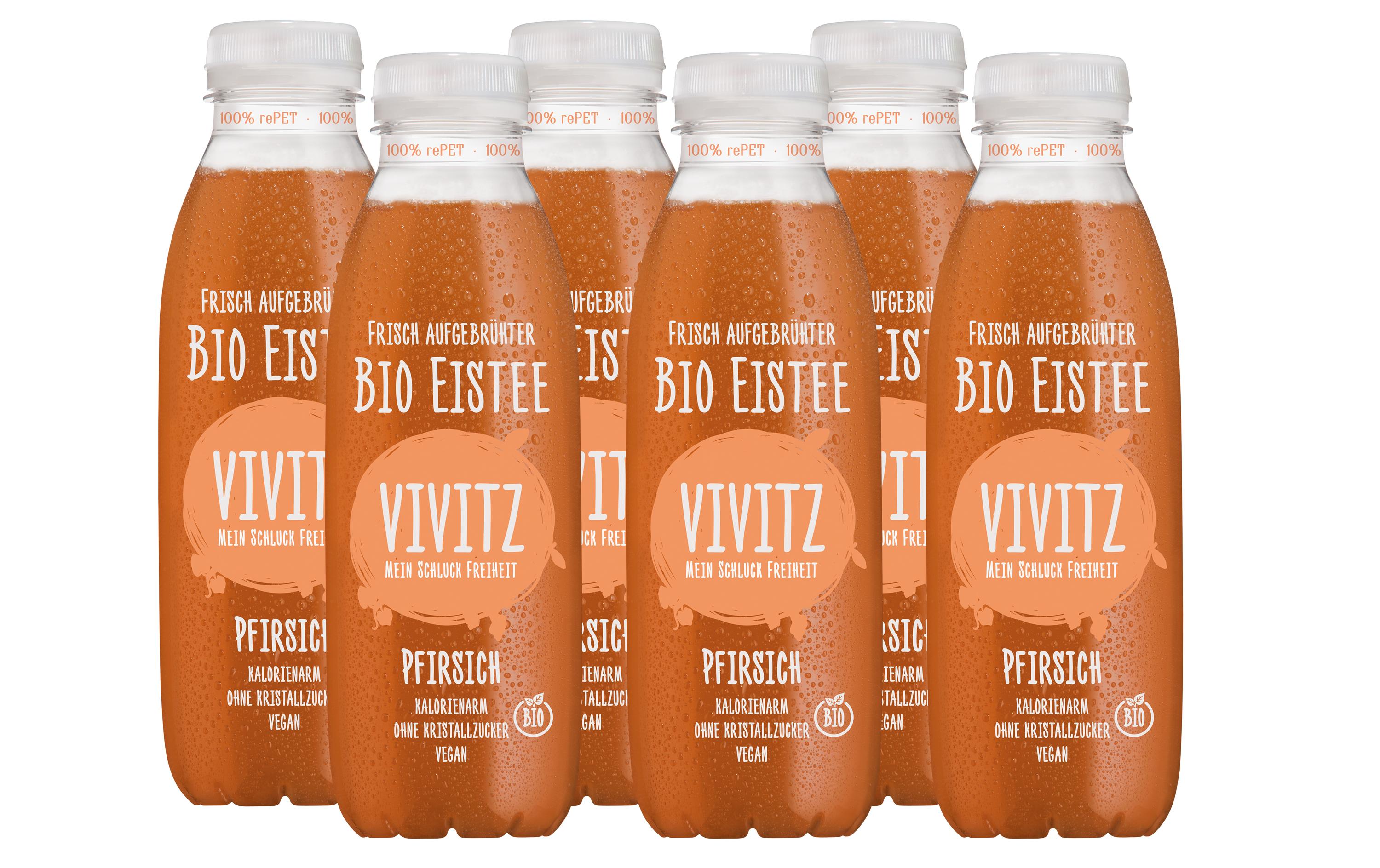 Bio Eistee Pfirsich 6 x 0.5 lAufguss aus Schwarztee mit Agavendicksaft, Pfirsichsaft und natürlichen Aromen