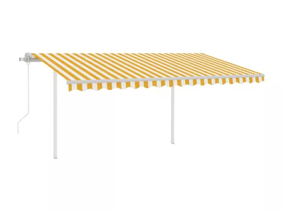 Auvent automatique rétractable poteaux 4,5x3,5 m Jaune blanc
