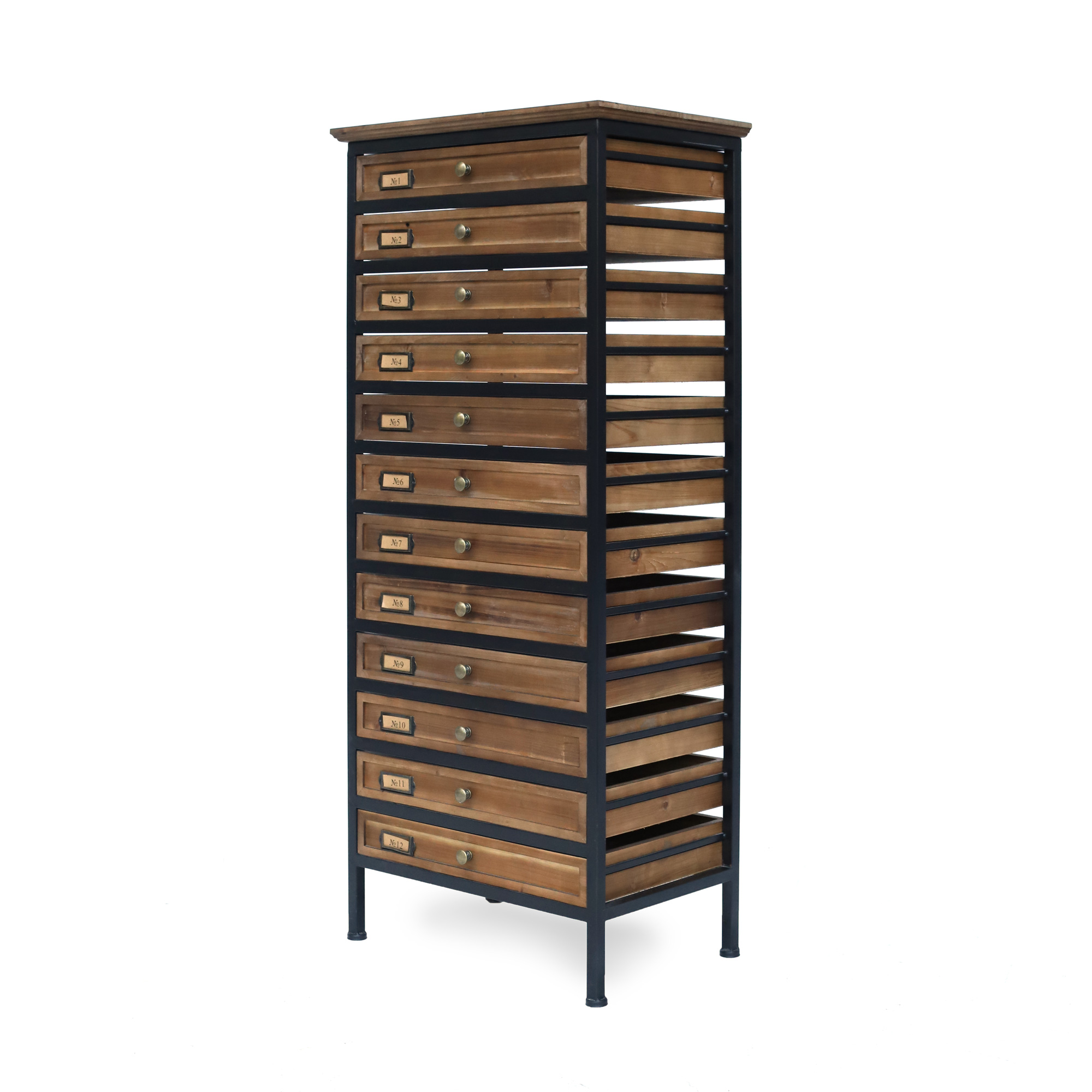 Schubladen-Schrank, Holz und Eisen, H 127,5 cm, B 56 cm, L 36 cm von fischer's lagerhaus