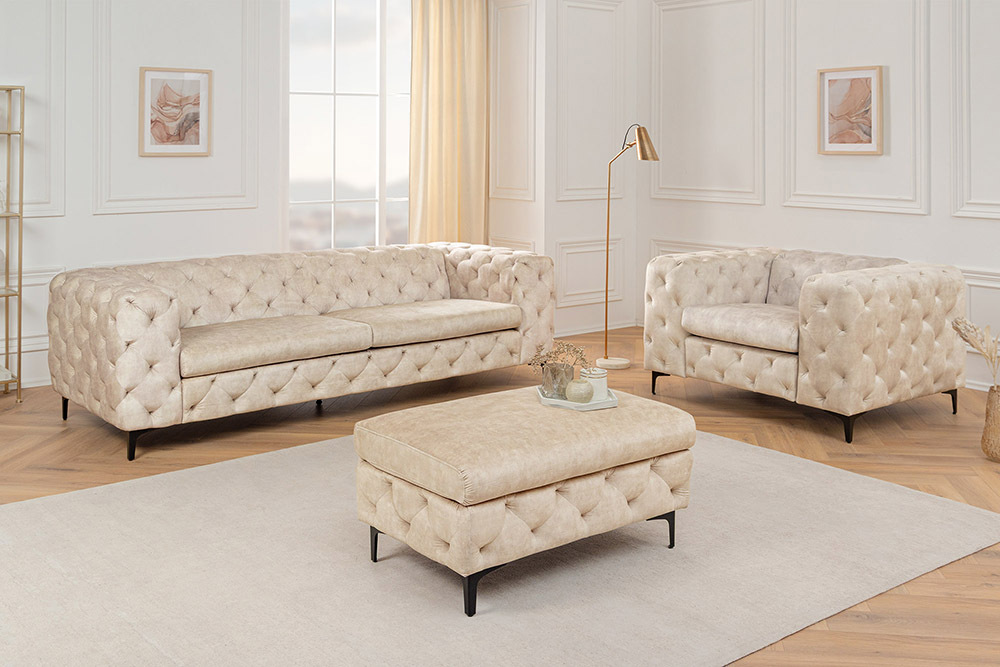 Design Chesterfield Sessel MODERN BAROCK 120cm champagner beige Samt Federkern