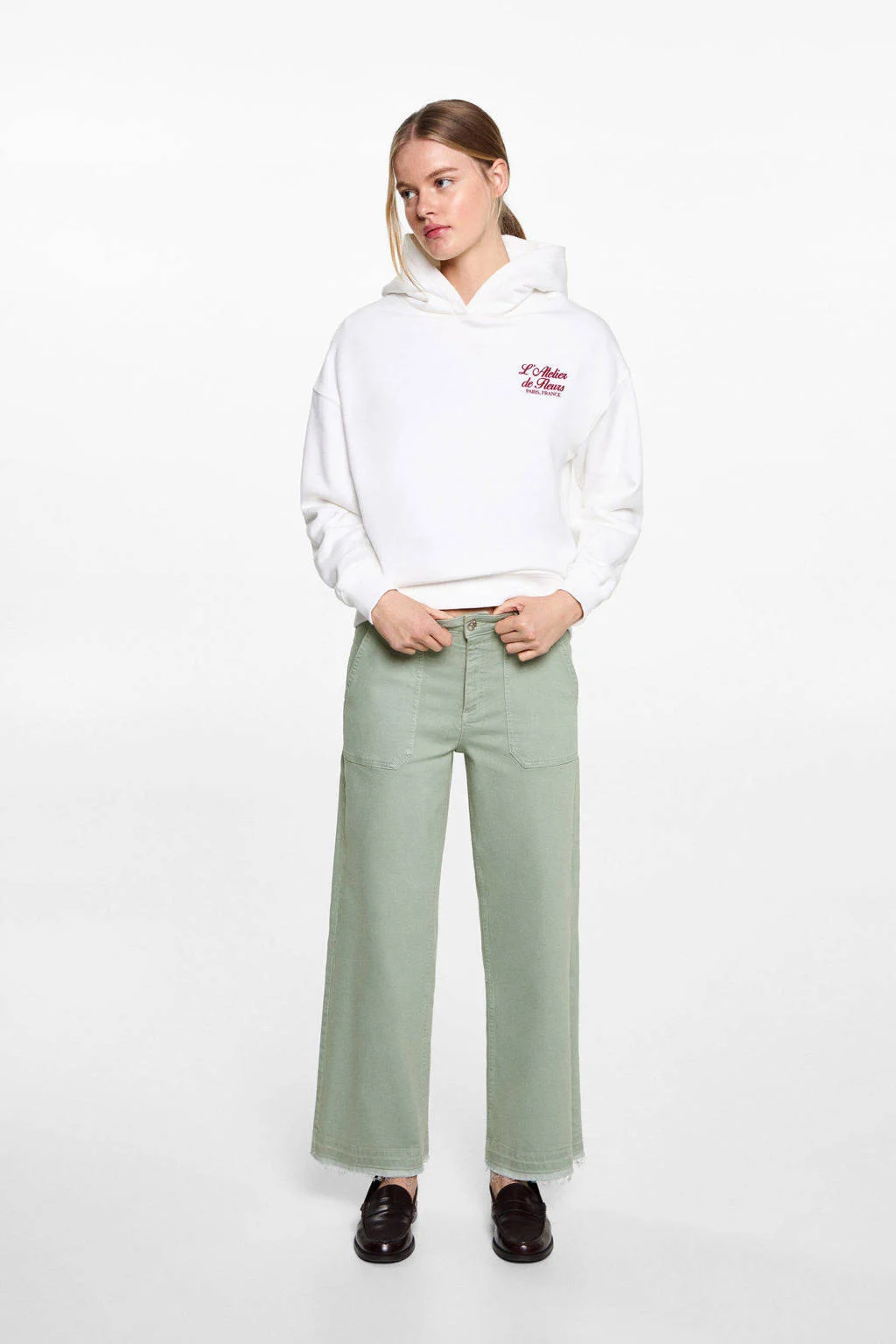 MANGO TEEN wide leg casual broek groen