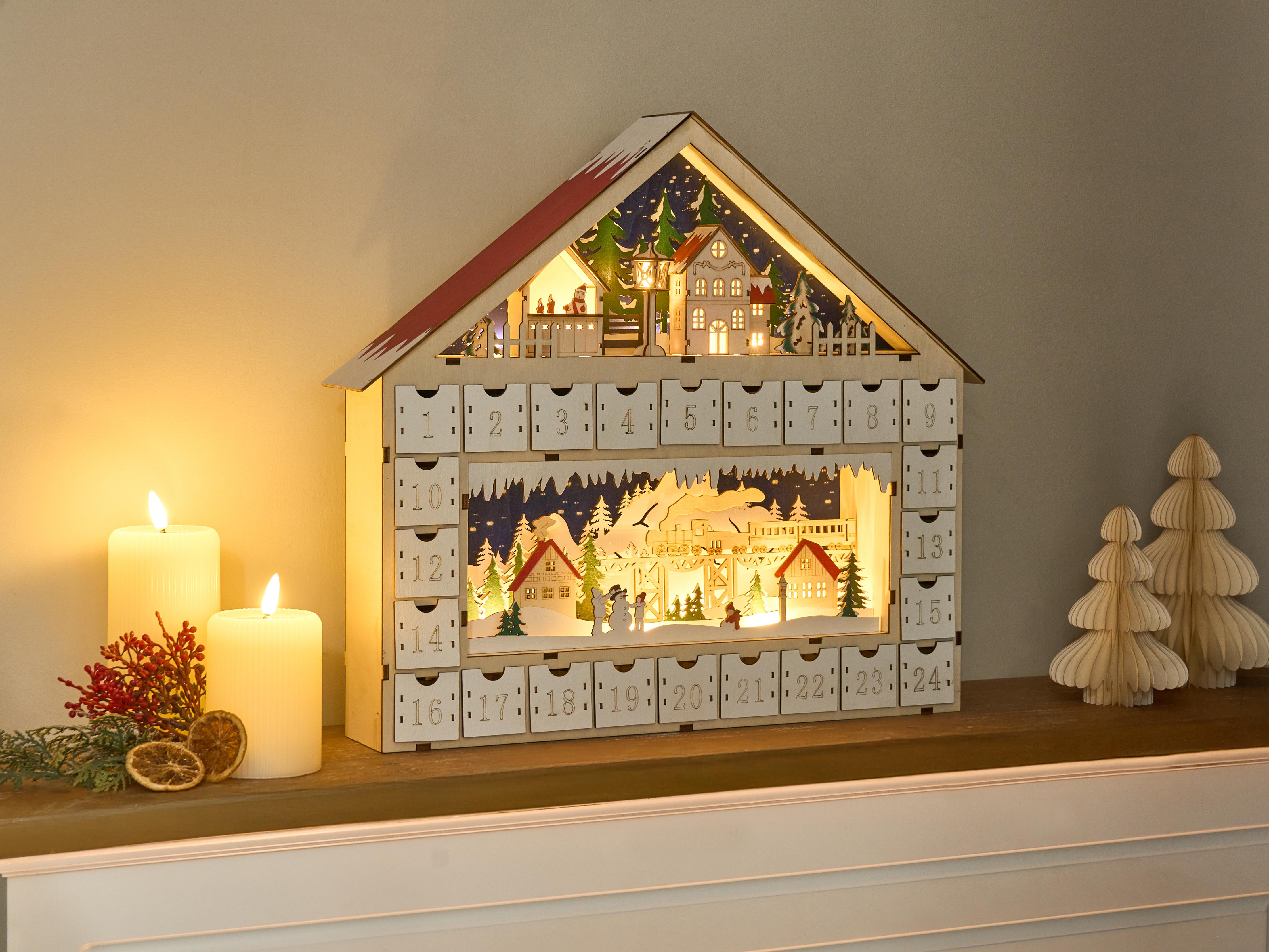 Kerstdecoratie LED NISSER Adventskalender 44 cm Lichtbruin