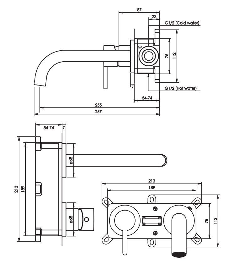 Brauer Copper Edition ColdStart wastafelkraan inbouw gebogen uitloop en rozetten model E2 koper geborsteld PVD