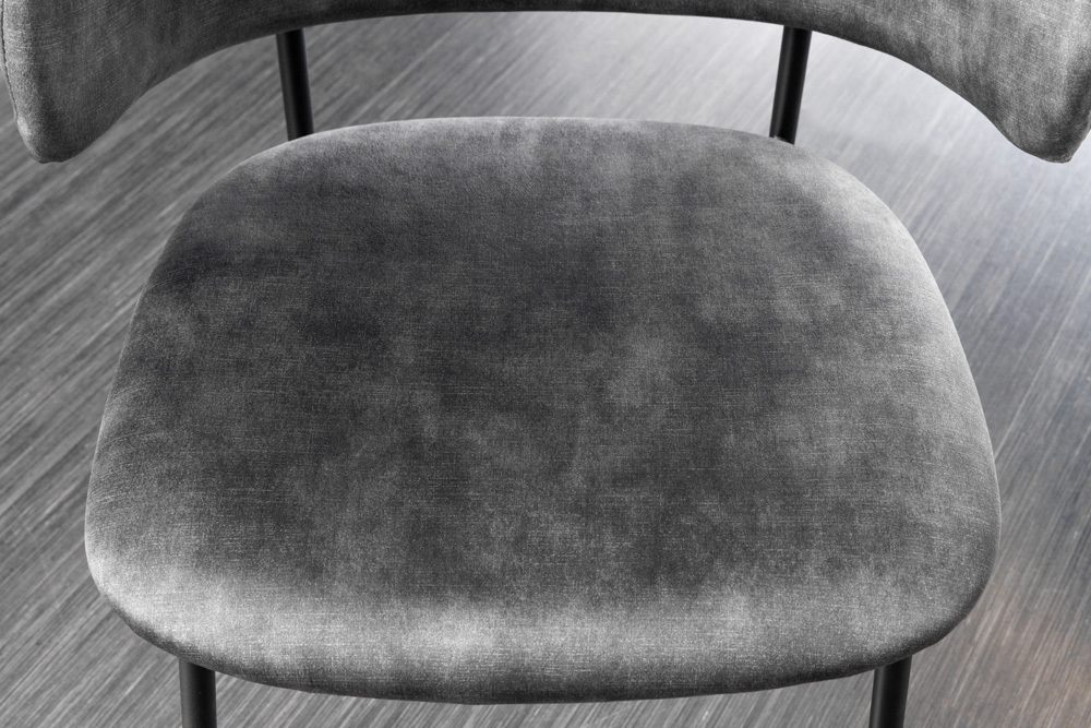 Design Stuhl VOGUE grau Samt schwarze Metallbeine