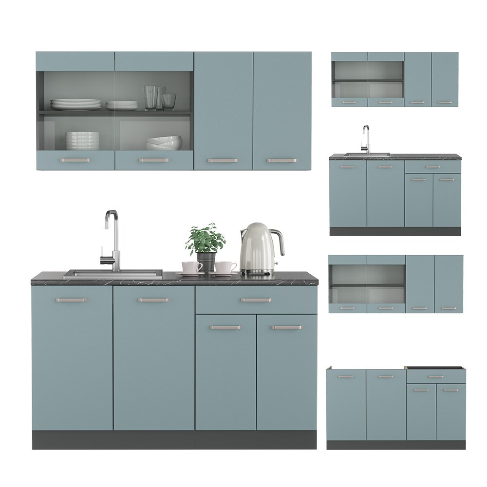 Vicco Küchenzeile R-Line Solid Anthrazit Blau Grau 140 cm modern Küchenschränke Küchenmöbel