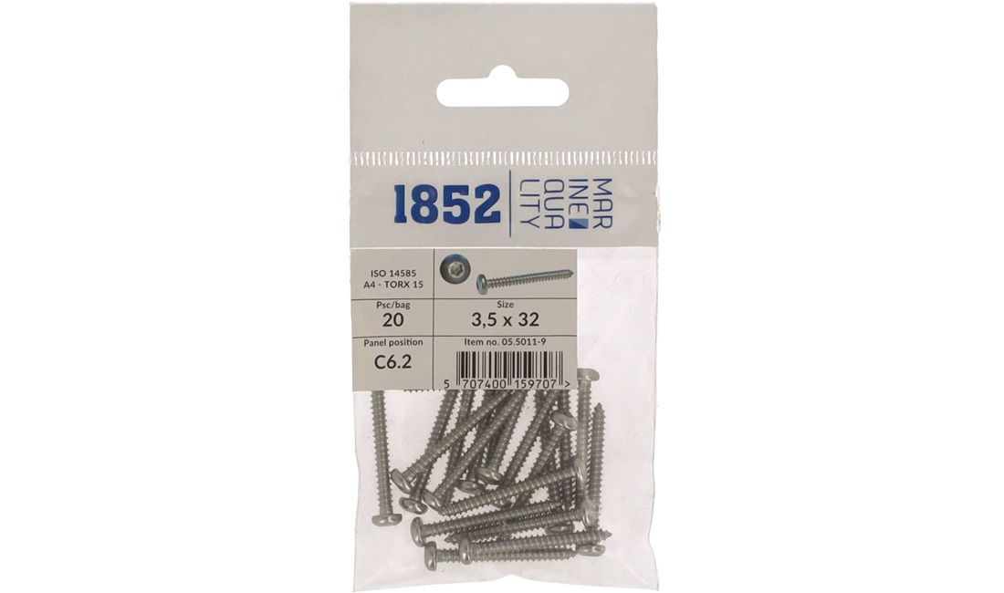 Skrue Panhoved 3,5x32 a4 torx iso 9477/4 20 stk