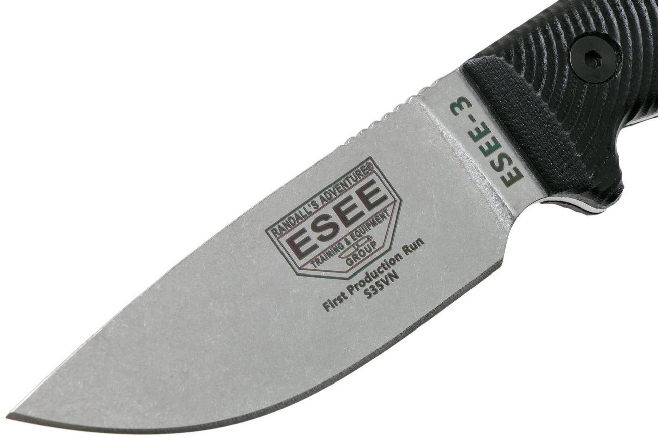 ESEE Model 3 S35VN 3D Black G10 survivalmes 3PM35V-001 zwarte schede   riemclip