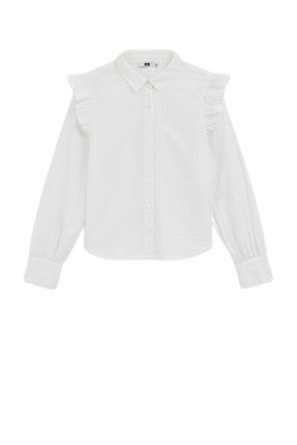 WE Fashion gestreepte blouse wit/zilver