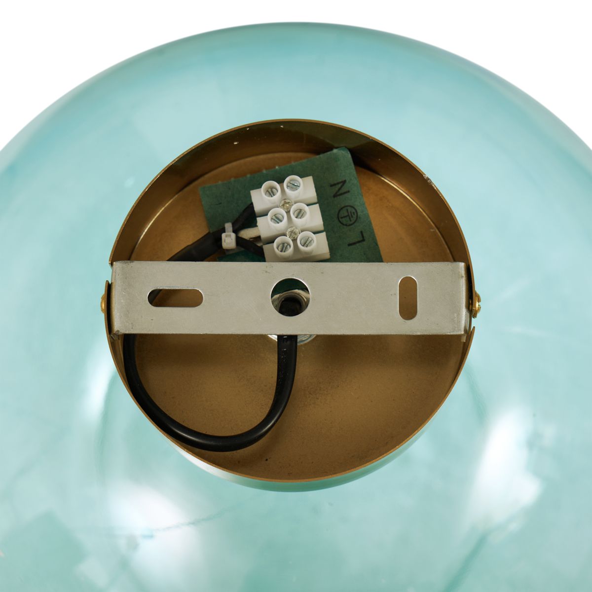 Art Deco plafondlamp messing met blauw glas - Sandra