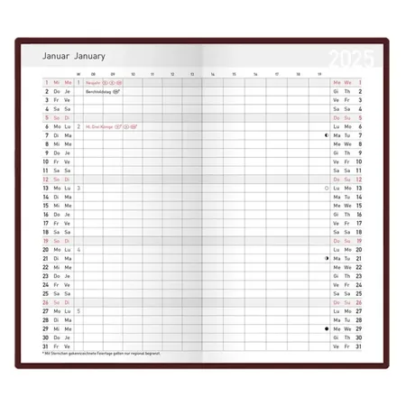 Idena Taschenplaner Leporello 2025 – 8,7 x 15,3 cm, FSC® Mix, rot
