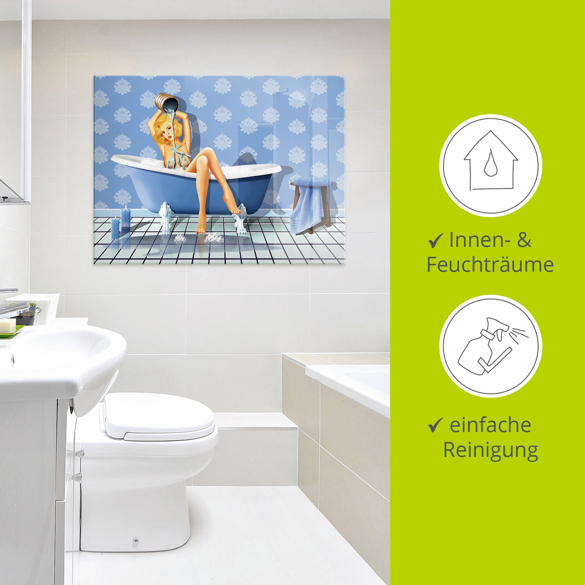 Artland Glasbild »Das sexy blaue Badezimmer« Frau 1 Stk. tlg. in verschiedenen Grössen