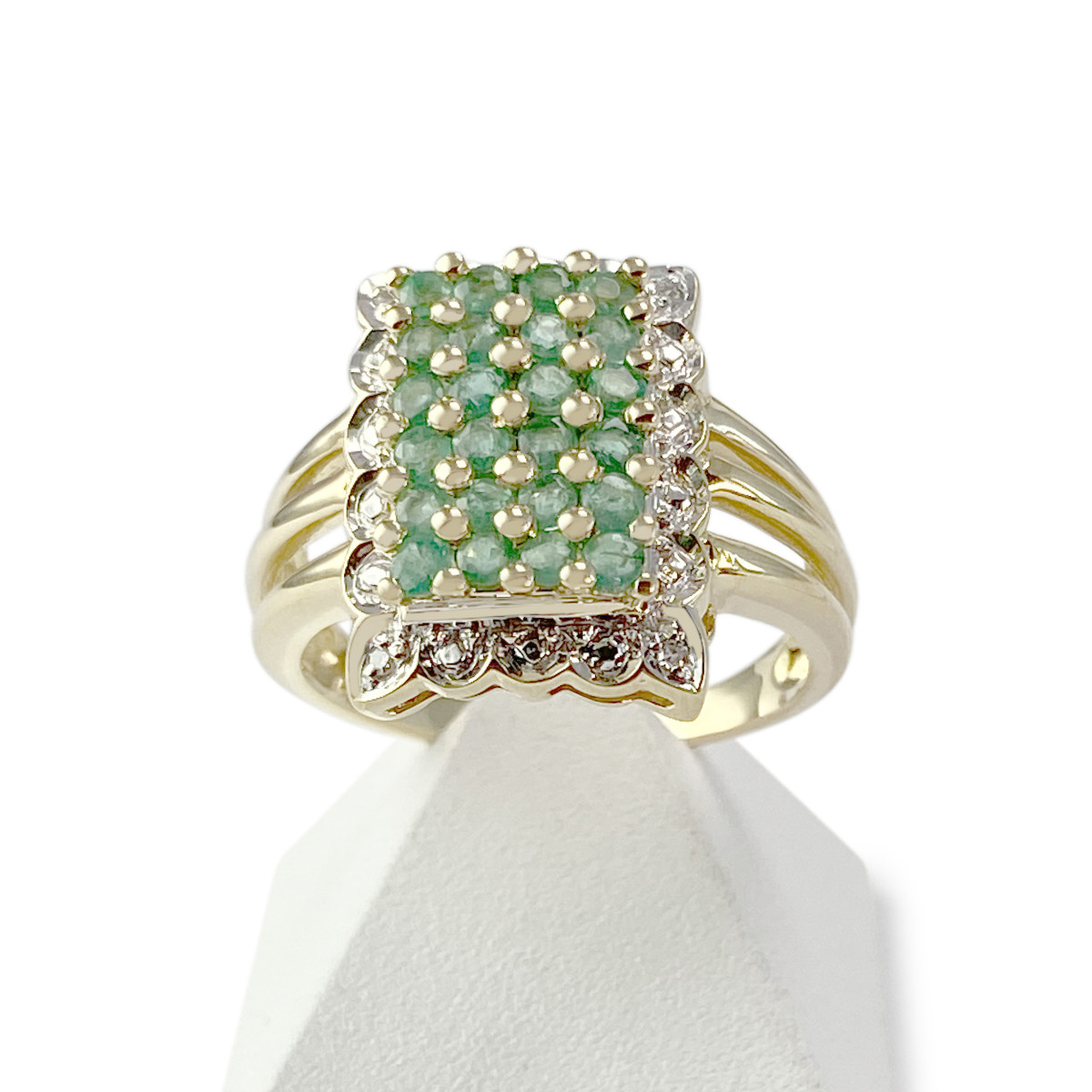 Bague d'occasion or 750 2 tons diamants émeraudes