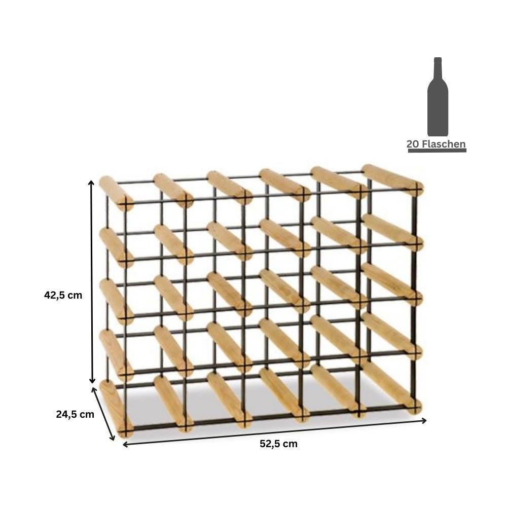 PROREGAL Modulair Wijnrek Vinotega Mod Metaal HxBxD 42,5 x 52,5 x 24,5 cm 5 x 4 Flessen Massief grenenhout Bruin Geolied