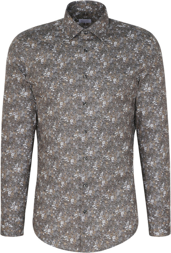 Seidensticker Business Shirt Slim Long sleeve Kent-Collar Print Grey