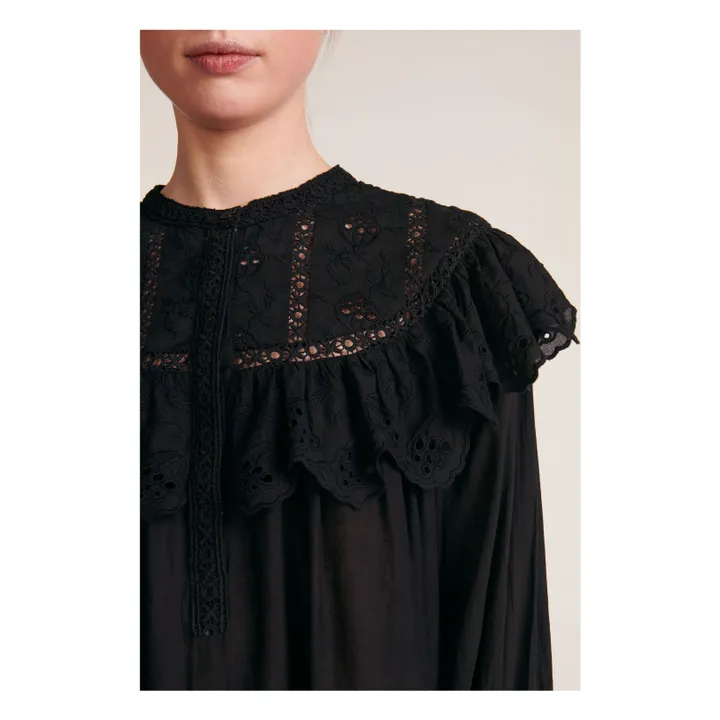BELLEPIECE Robe Anita Voile Brodée | Noir