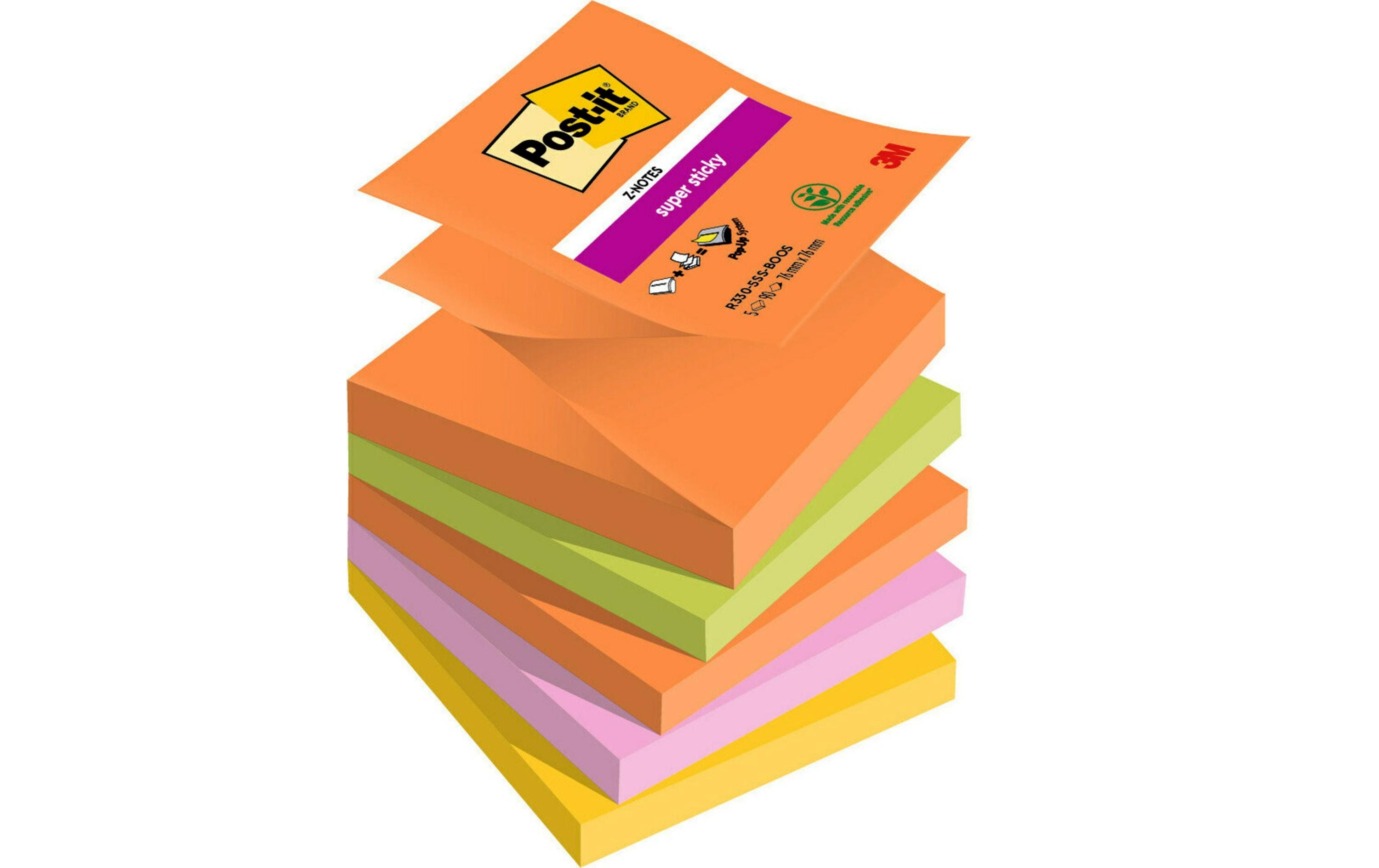 Notizzettel Super Sticky Boost Collection 7.6 x 7.6 cm5 Haftnotizen Blöcke Z-notes stark haftend