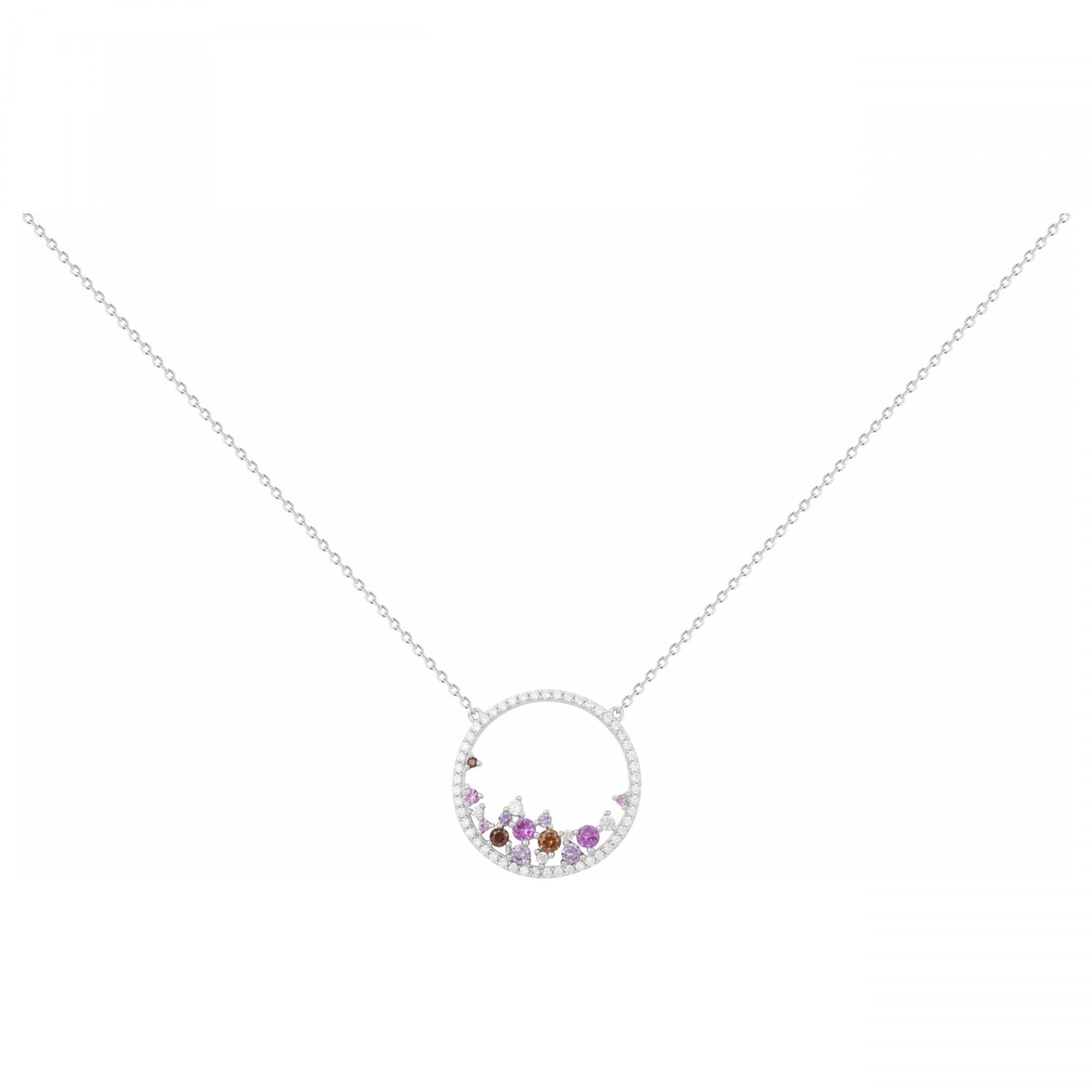 Collier mono-motif en Argent avec oxyde de zirconium multicolore