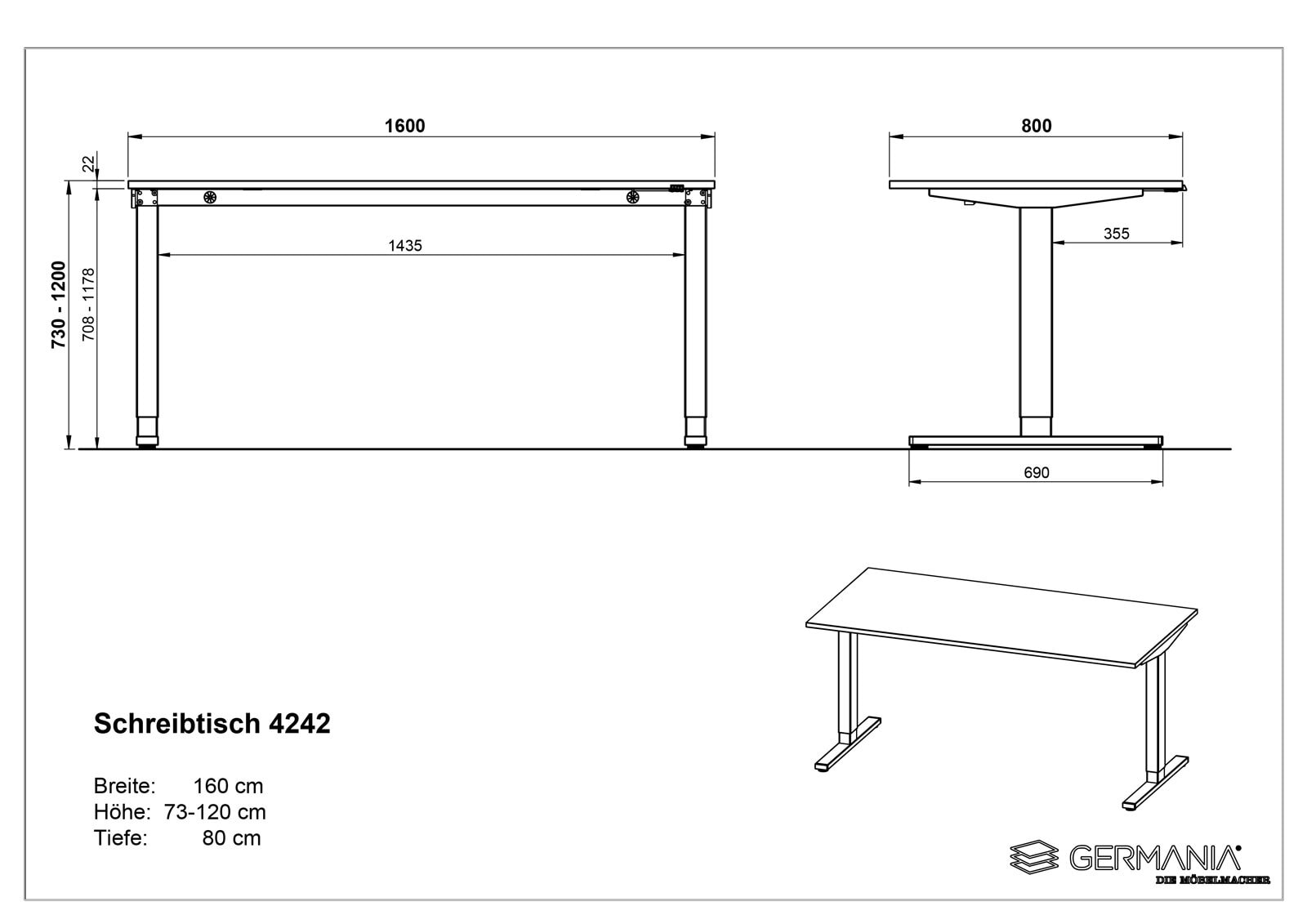 Schreibtisch ISORNO 160 x 80 cm Lichtgrau/ silberfarbig