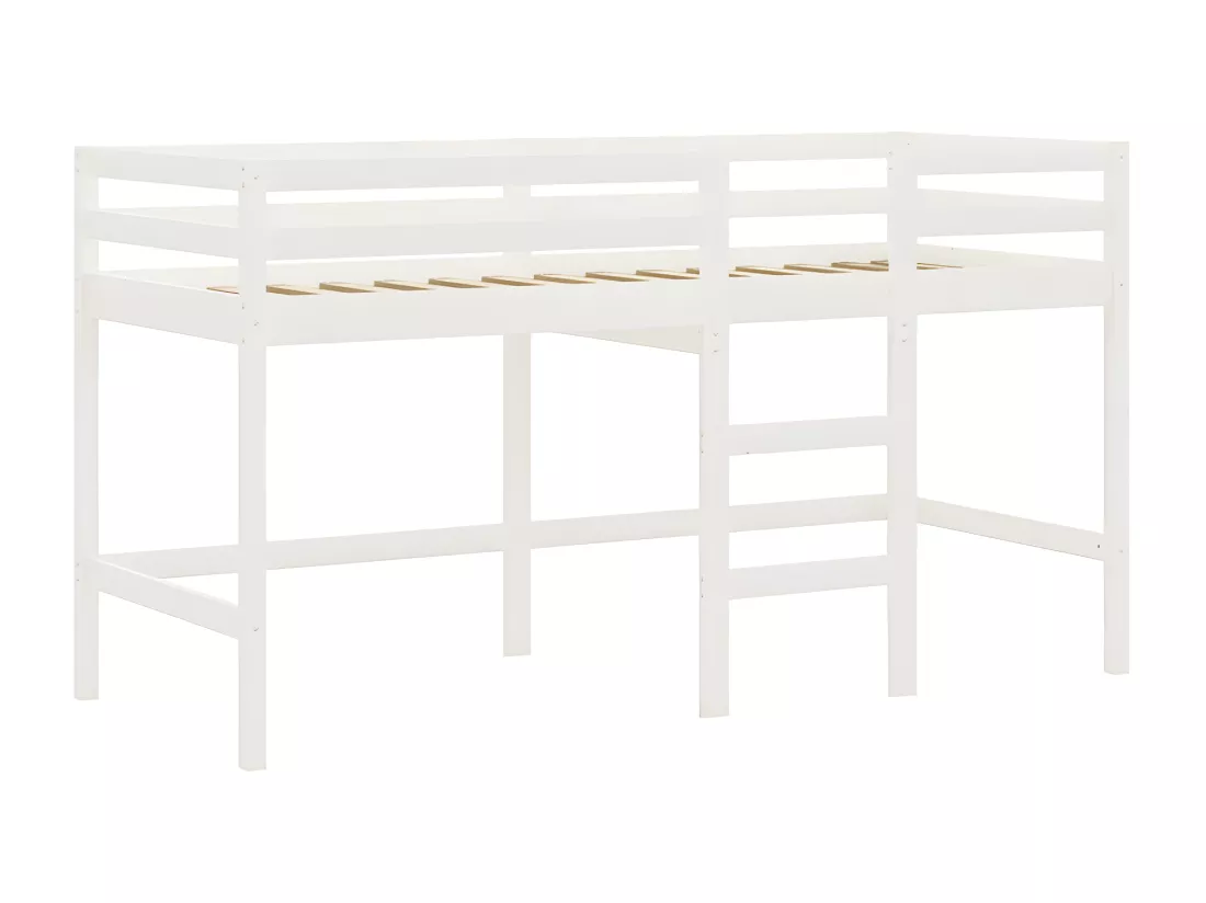 Lit mezzanine enfants et rideaux bleu 90x200cm bois pin massif