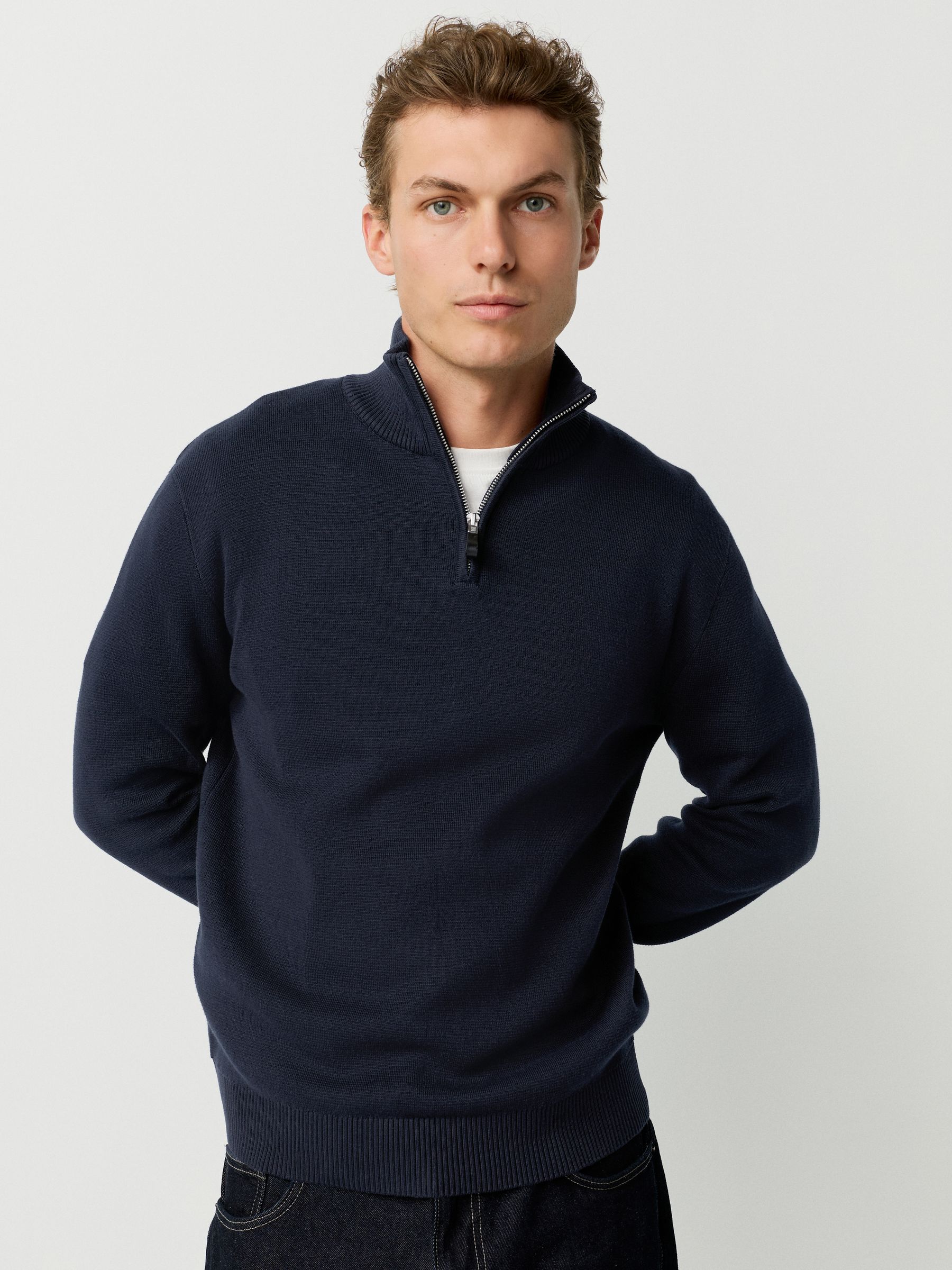 Zwart/marineblauw - Regular Fit Premium Kwart Rits Truien 2 Pakket