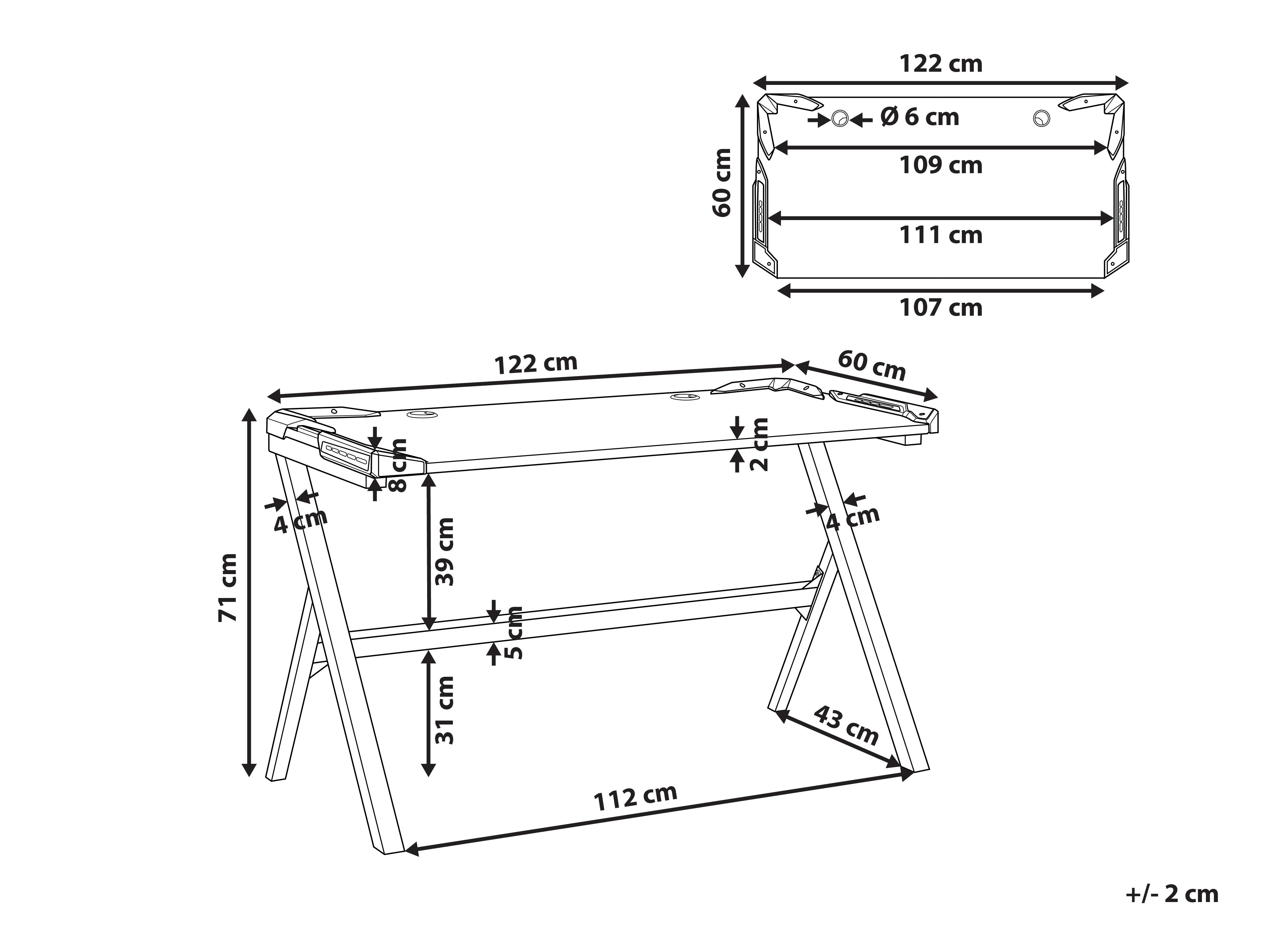 Game bureau DANVERS Zwart 120 cm 60 cm RGB LED