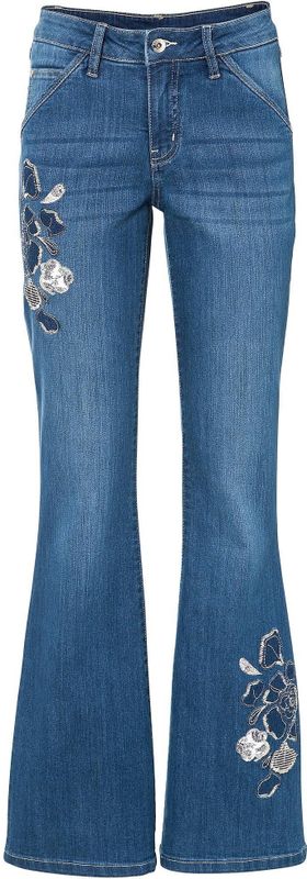 Flared jeans met bloemenborduursel