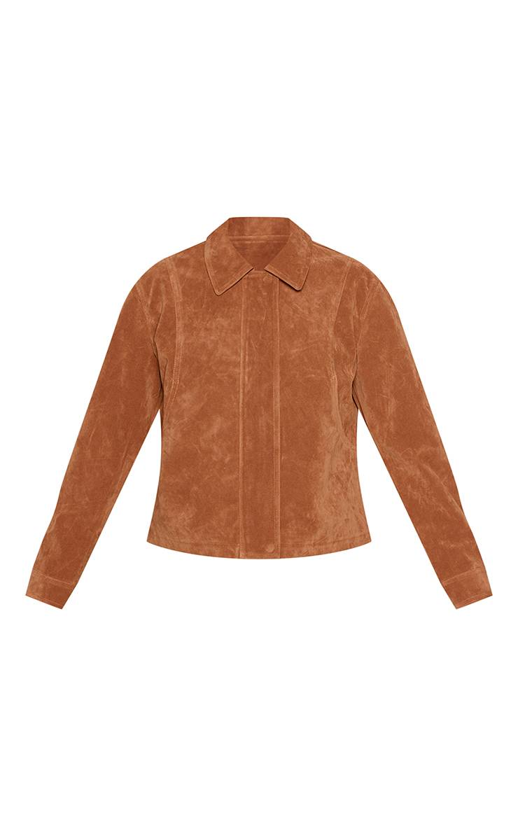 Marron Blouson Aviateur En Faux Suède À Patte De Boutonnage Dissimulée