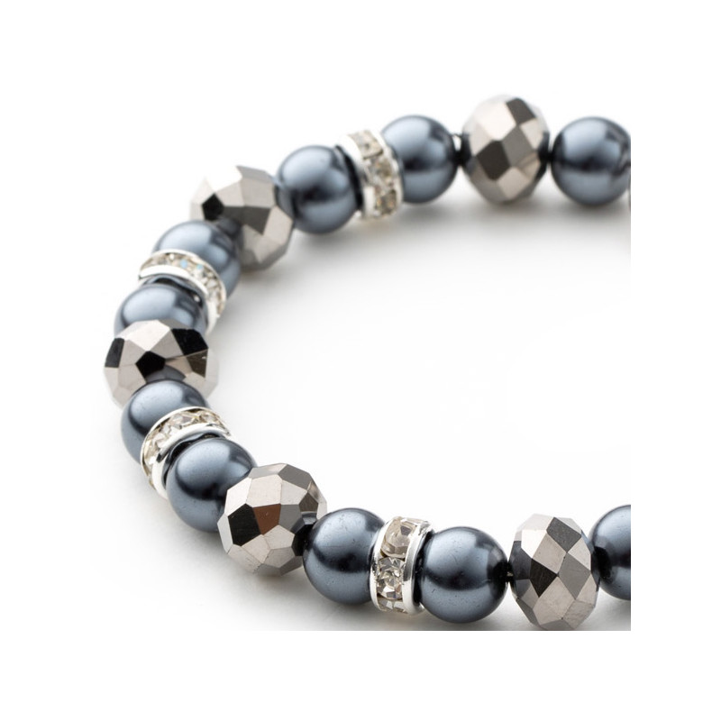 Bracelet 1 Rang en Perles Argent, Cristal et Plaqué Rhodium