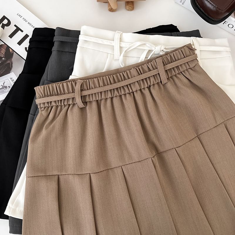 Babique - Hoge taille effen geplooide mini A-lijn rok