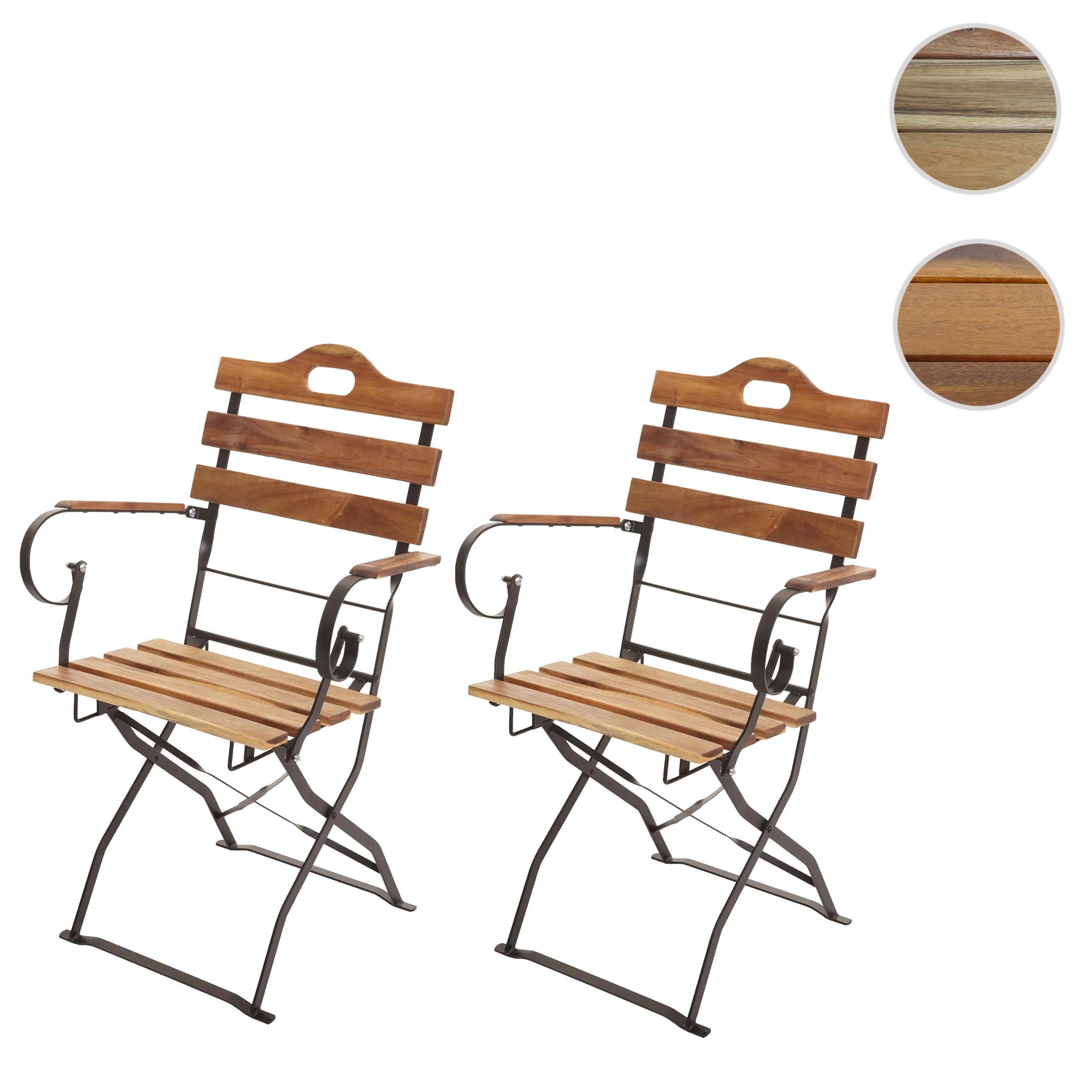 2er-Set Biergartenstuhl MCW-J40, Klappstuhl Gartenstuhl, Gastronomie-Qualität Akazie MVG-zertifiziert ~ naturfarben