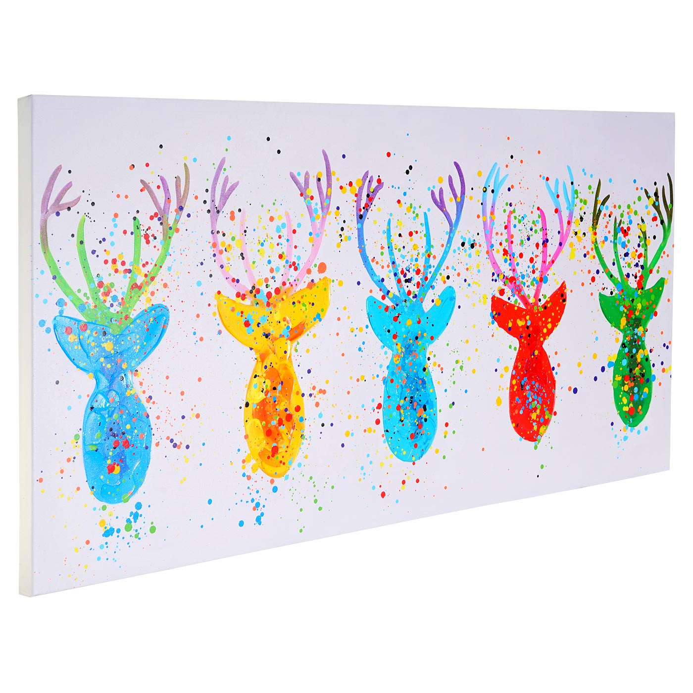 Wandbild Hirsche II, 100% handgemaltes Ölgemälde Gemälde XL, 140x70cm