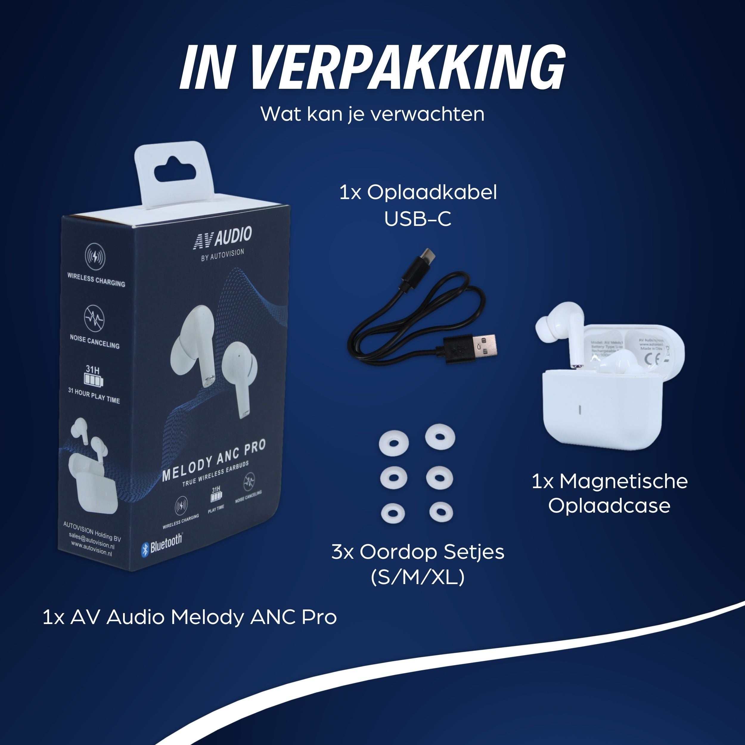 AV Audio Melody ANC Pro White TWS oordopjes