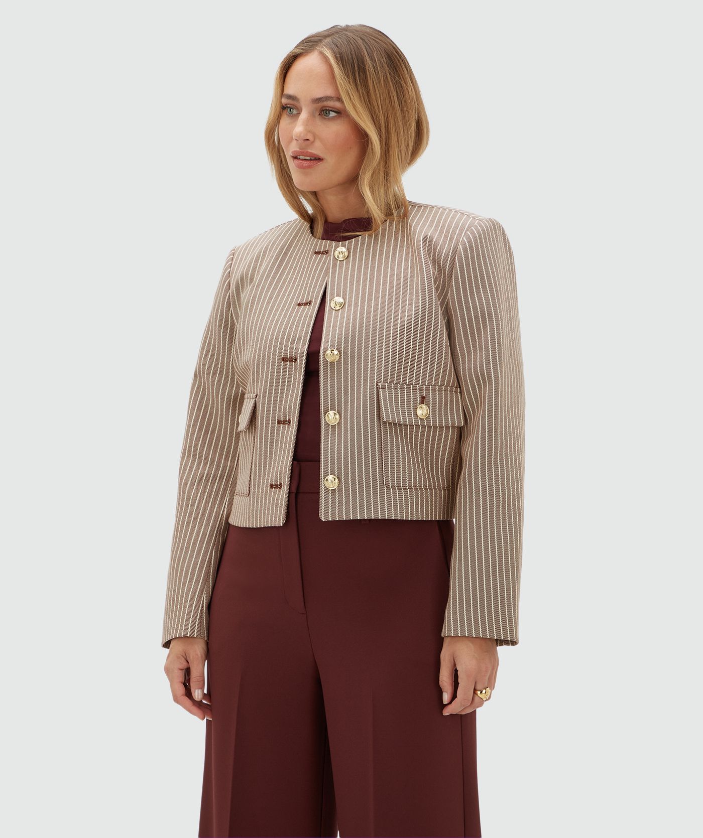 JV-ELIRA cropped blazer met strepen - burgundy stripe