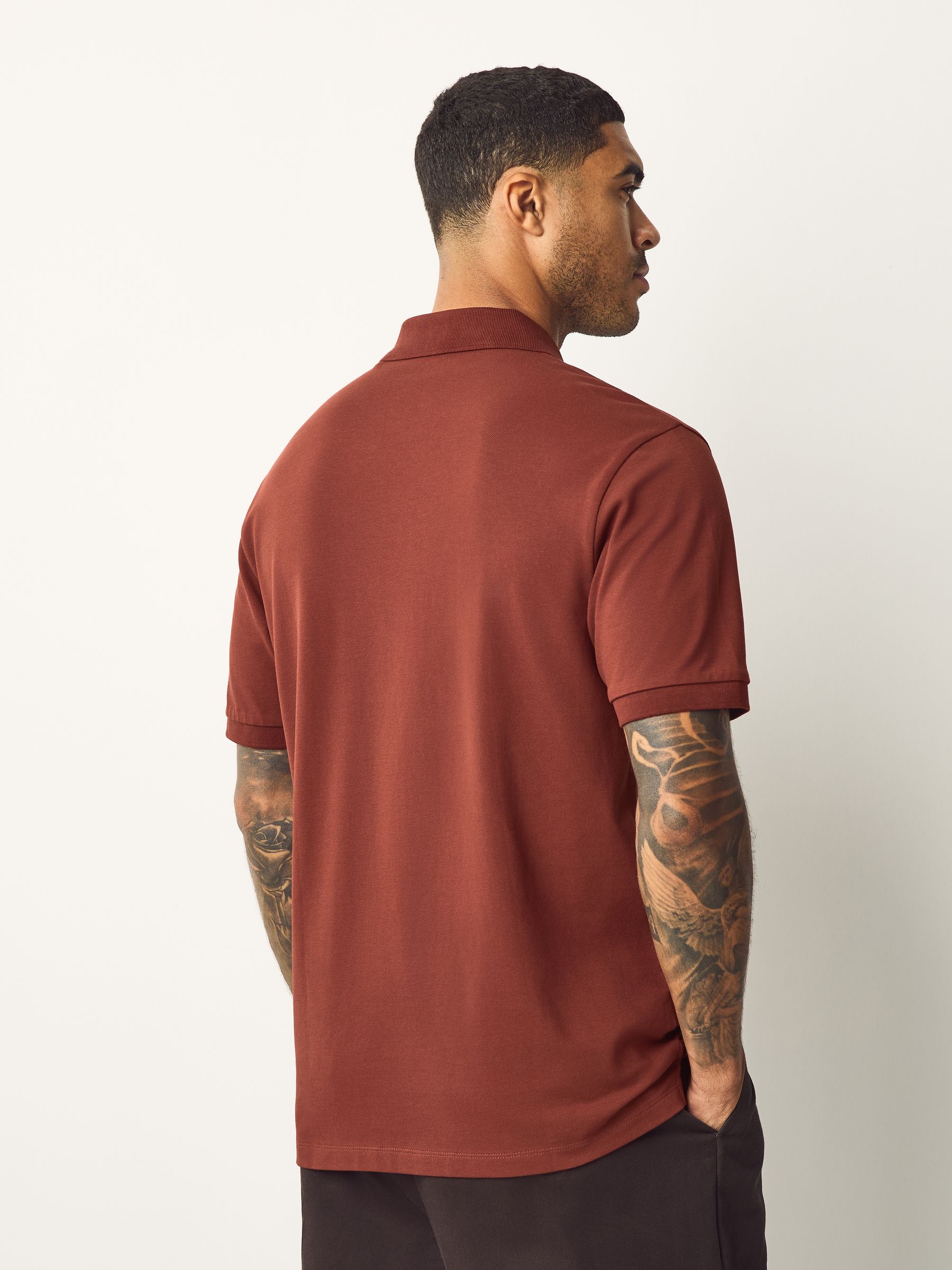 Roestrood - Normale Pasvorm - Long-Sleeve Pique Polo Shirt