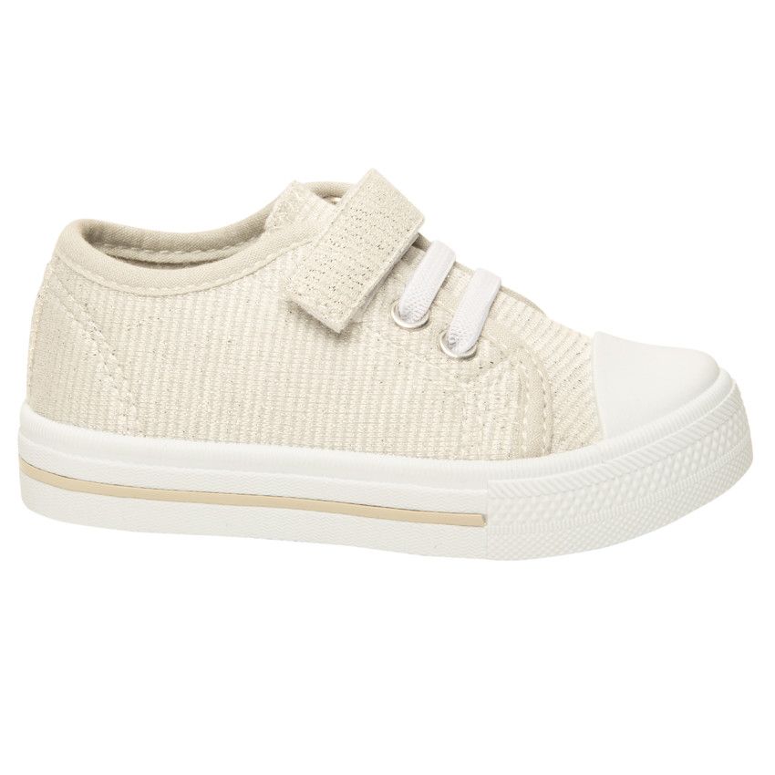 Baskets basses argentées à scratch et lacets élastiqués pour fille - Gris chiné