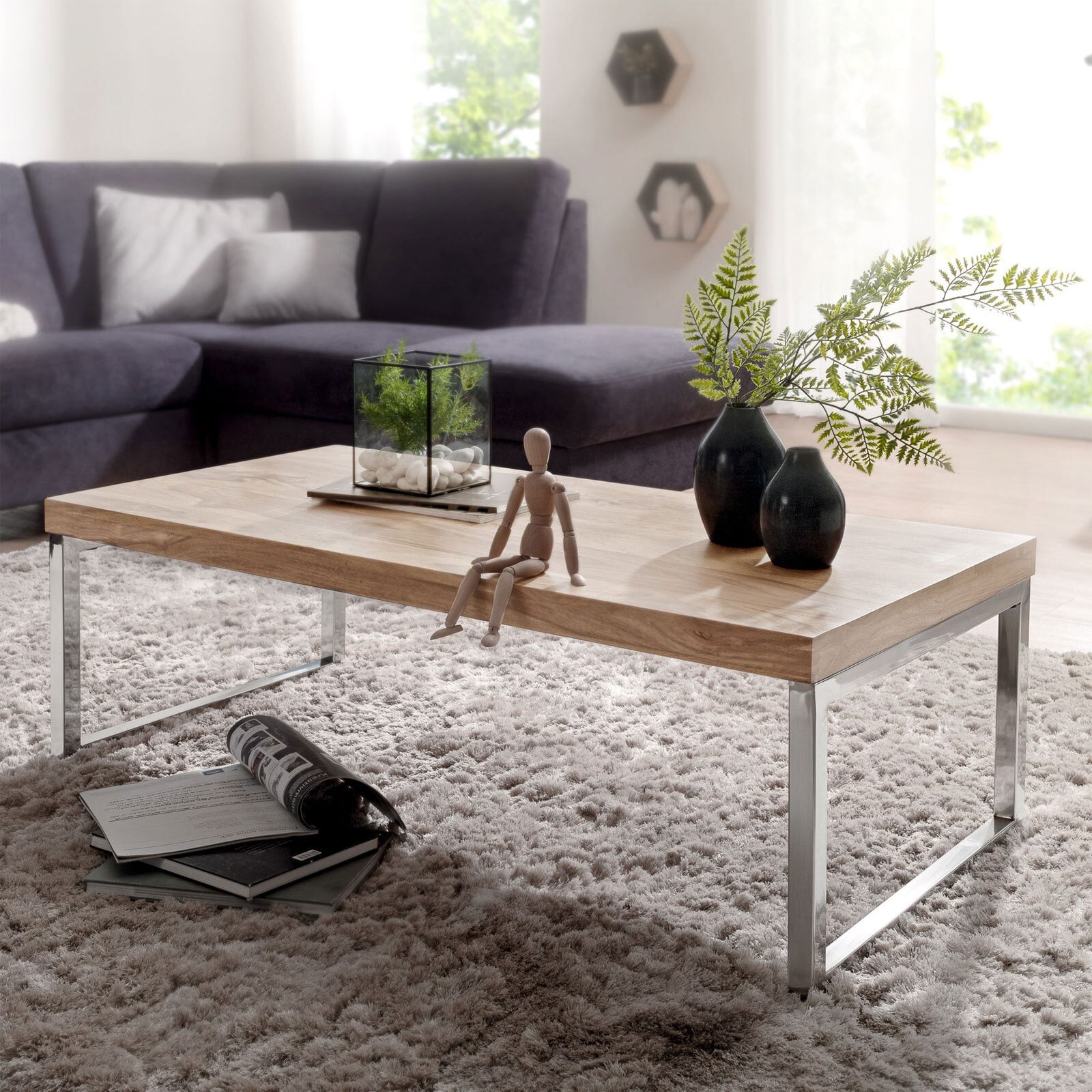 Couchtisch Guna Massivholz Akazie Metall