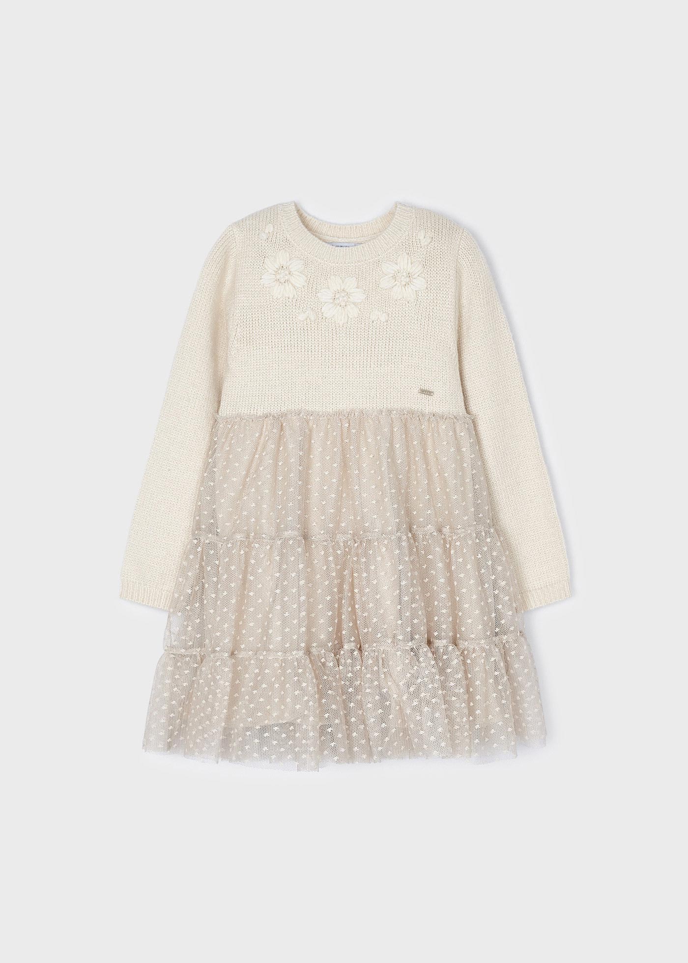 Vestido infantil combinando malha e tule.