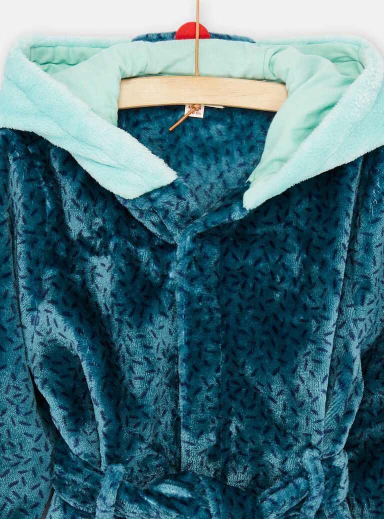 Robe de chambre bleue à capuche