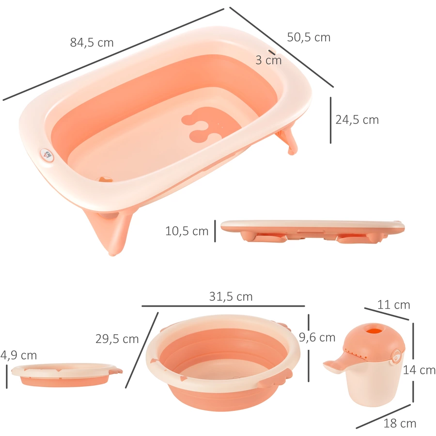 HOMCOM Faltbare Babywanne mit Waschbecken und Shampoobecher rosa