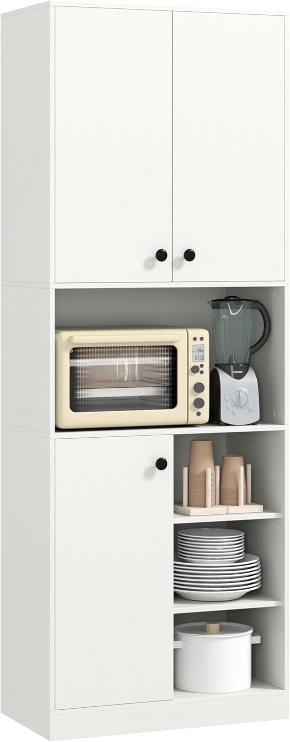 COSTWAY 166cm Küchenschrank, Buffetschrank mit 3 Türen & offenen Regalen, Hochschrank Küche mit Arbeitsplatte, Aufbewahrungsschrank für Esszimmer, Wohnzimmer, Weiß