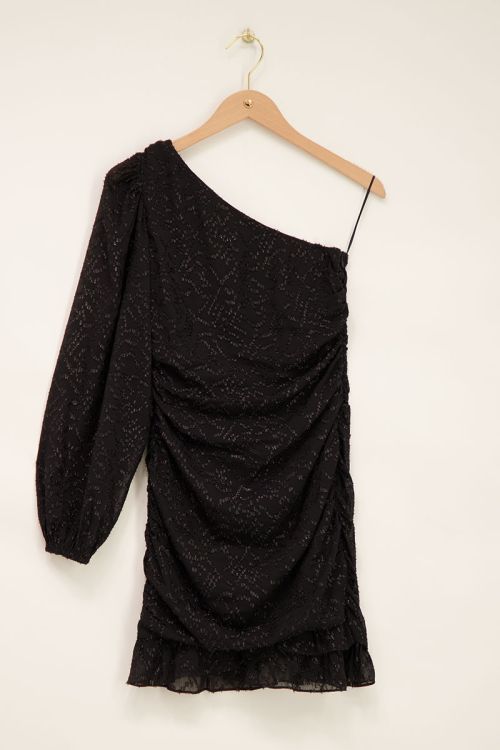 Zwarte one-shoulder jurk met lurex