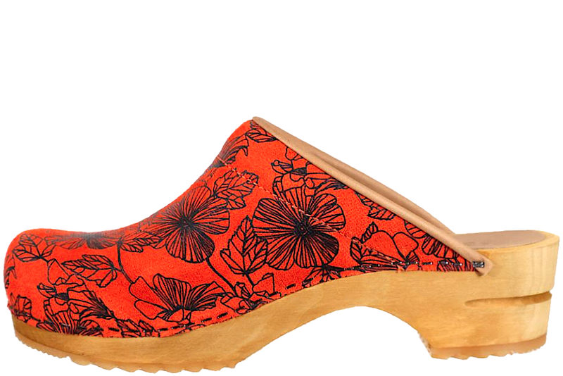 SANITA MIA OPEN PRINTED FLOWER TRÆSKO I ORANGE SKIND