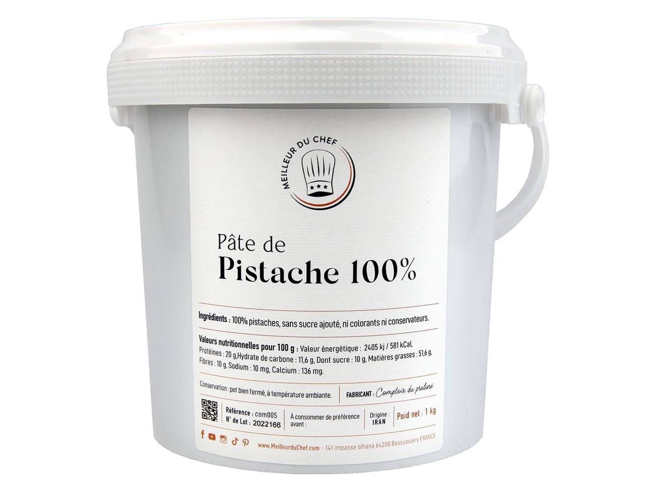 Pâte de pistache 100% - sans sucre ajouté ni colorants - 1 kg - Comptoir du Praliné