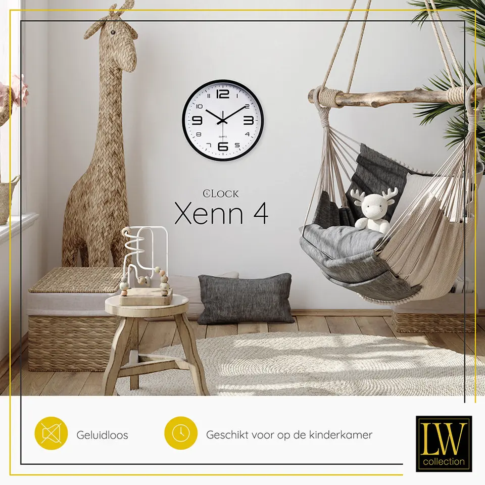 LW Collection Keukenklok Xenn4 zwart wit 30cm