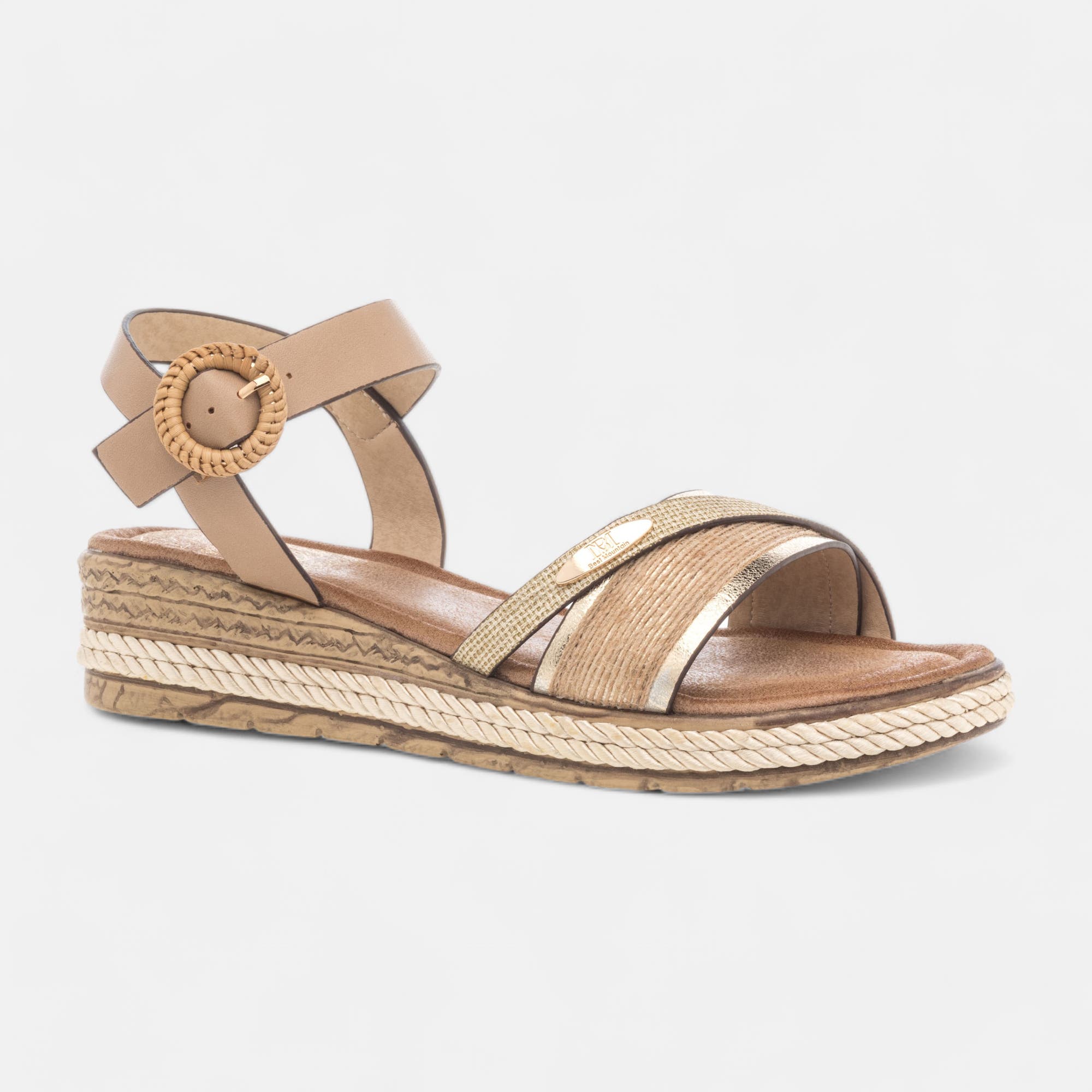 Nu-pieds à talon compensé Femme beige