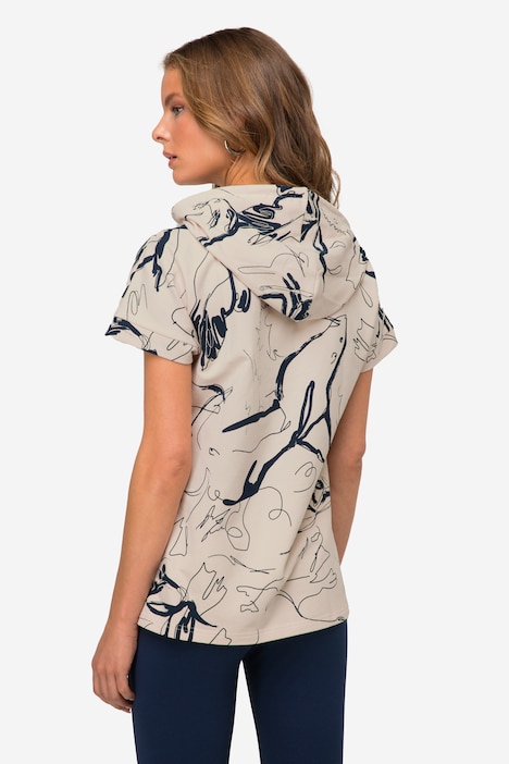 Hoodie, Sweater, oversized, Robben Print, Kapuze, Halbarm