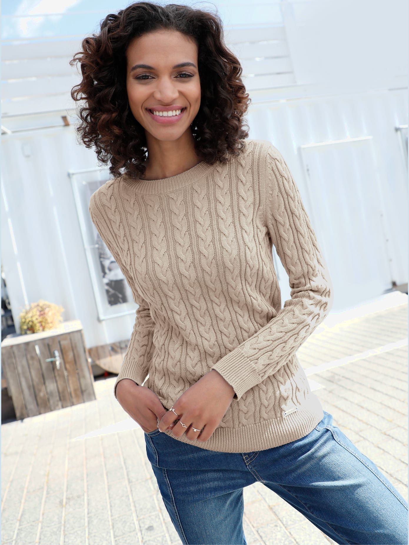 Pull en coton torsadé avec finitions côtelées