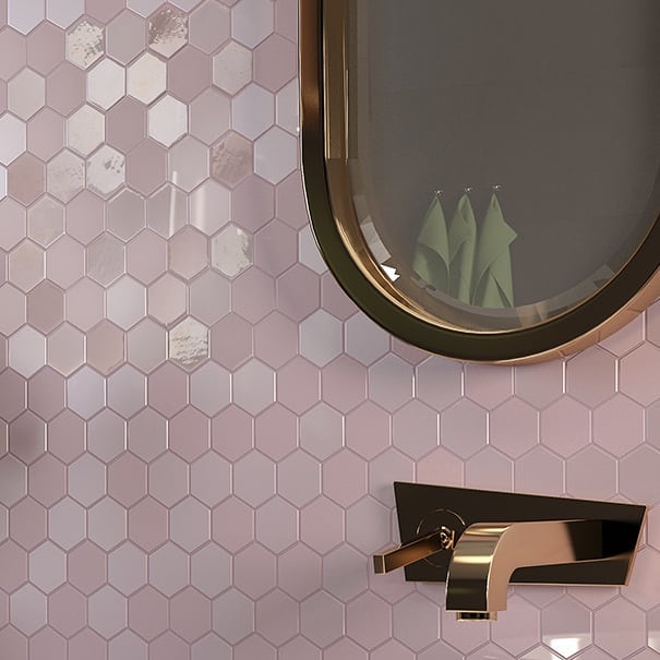The Mosaic Factory Valencia hexagon glasmozaïek tegels 28x33 roze